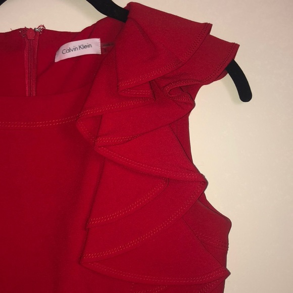 Red Calvin Klein Ruffle Dress - Picture 4 of 6